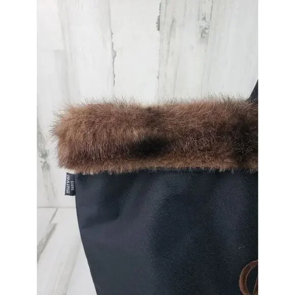 Murval Paris Black Faux Fur Tote Bag Women's Purse Monogram RSL - Picture 4 of 12